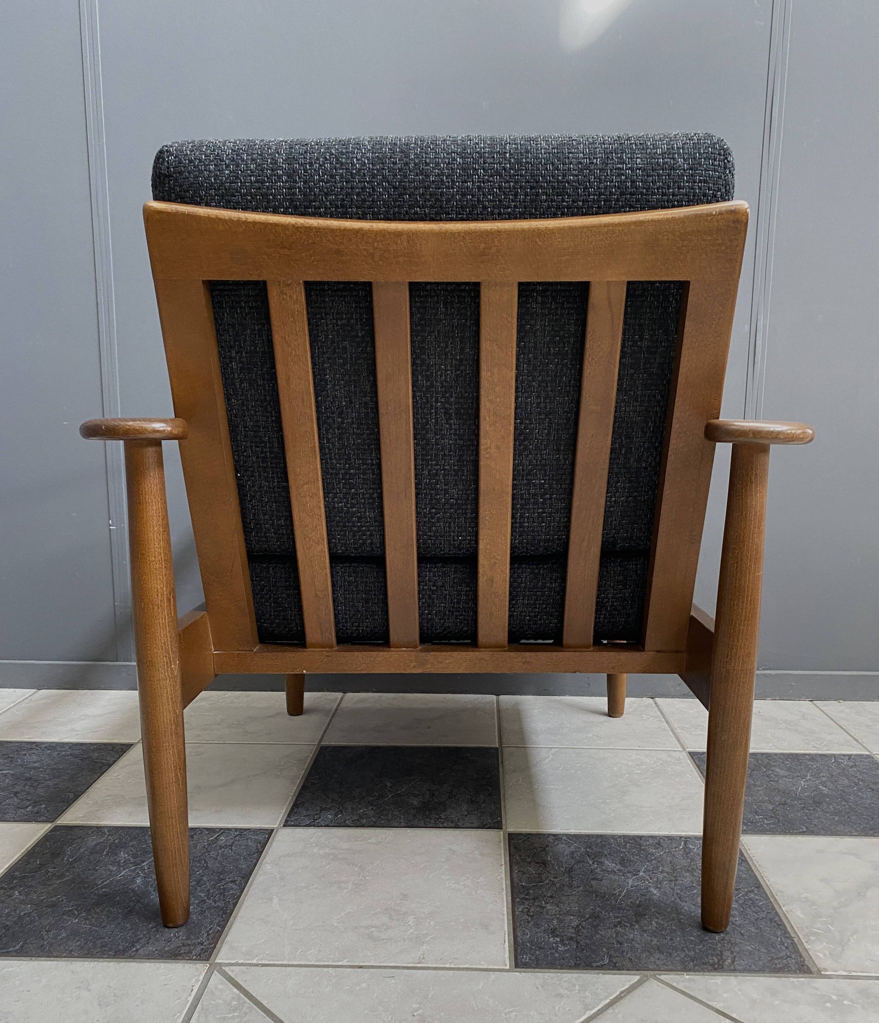 Black fabric relax chair, wiht wood frame 1960s