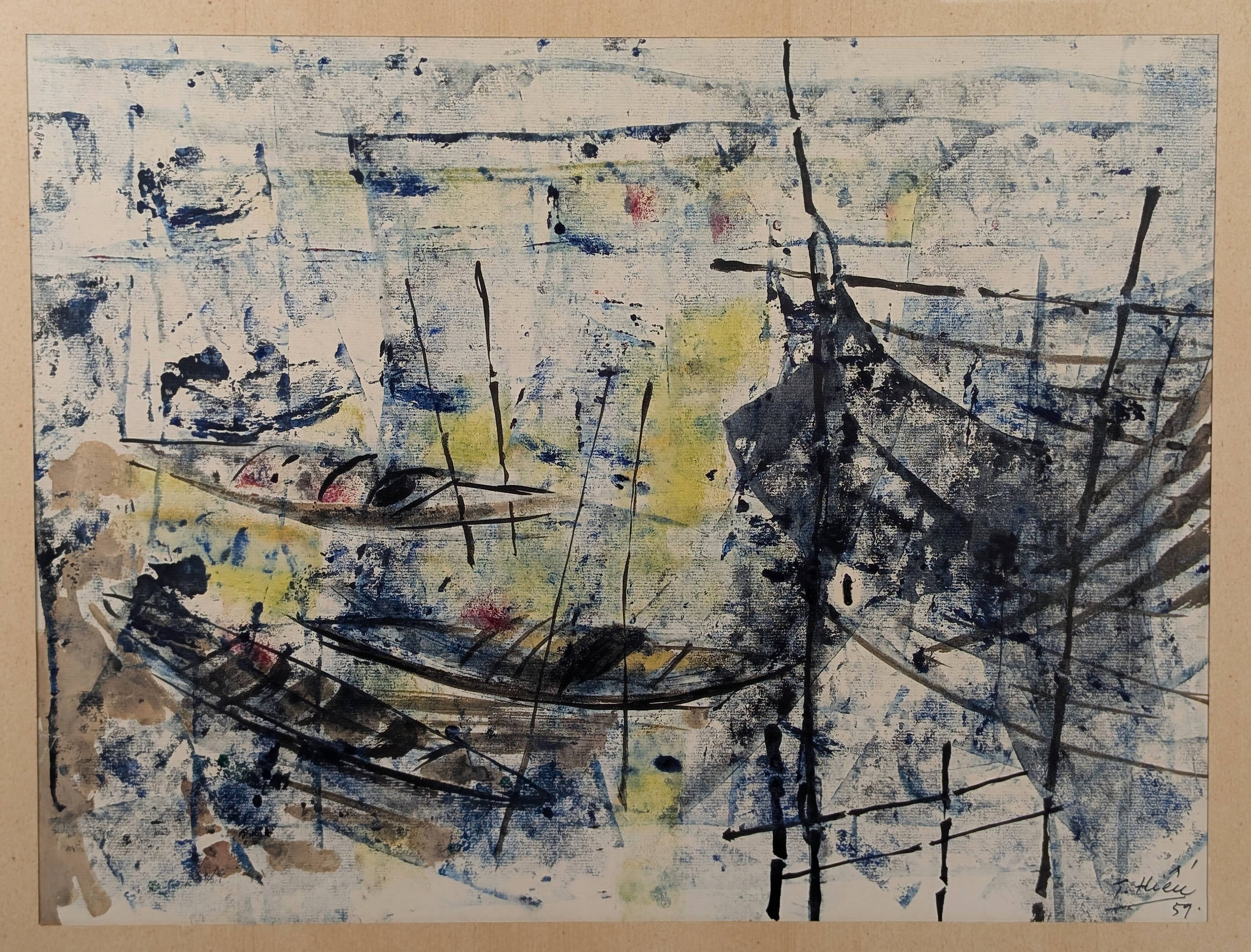 Marine ink and watercolor