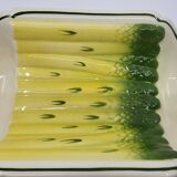 Salins earthenware slip dish decorated with asparagus, French, yellow and green, 20th century