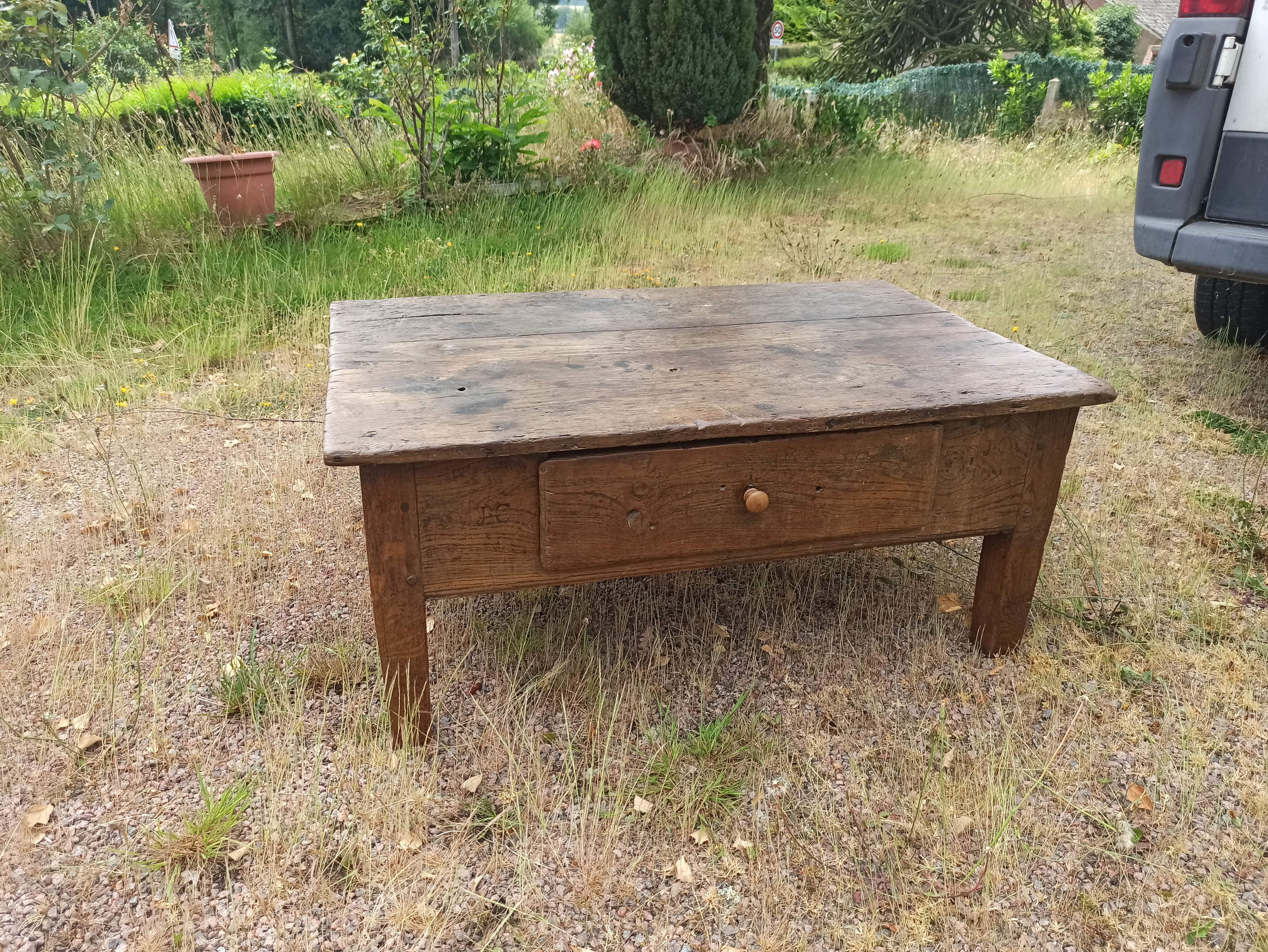 Rustic solid oak coffee table farmhouse initials J C