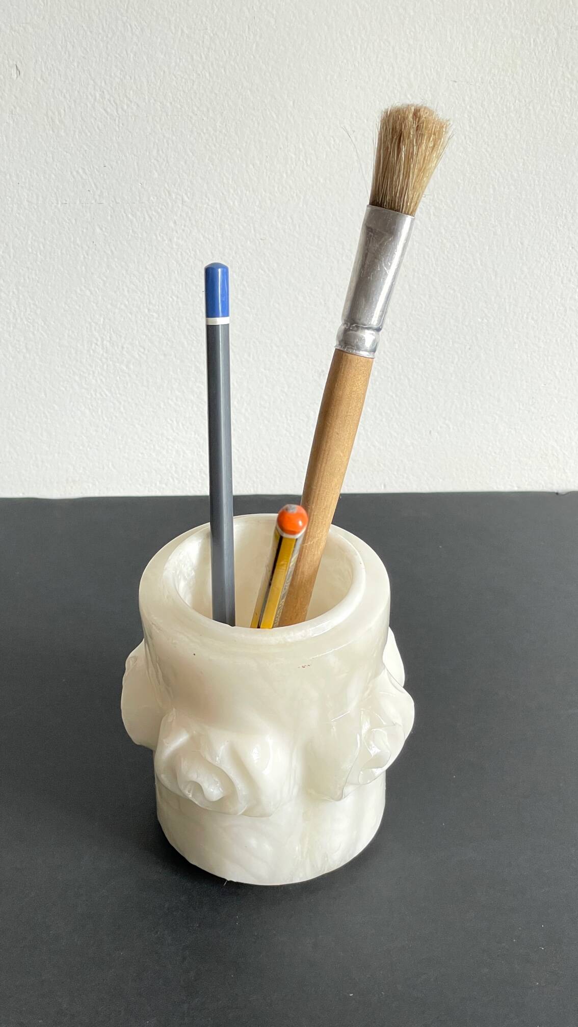 Vintage alabaster stone pencil pot