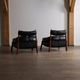 Percival Lafer MP-81 lounge chairs with ottoman in black leather, Brazil 1970s