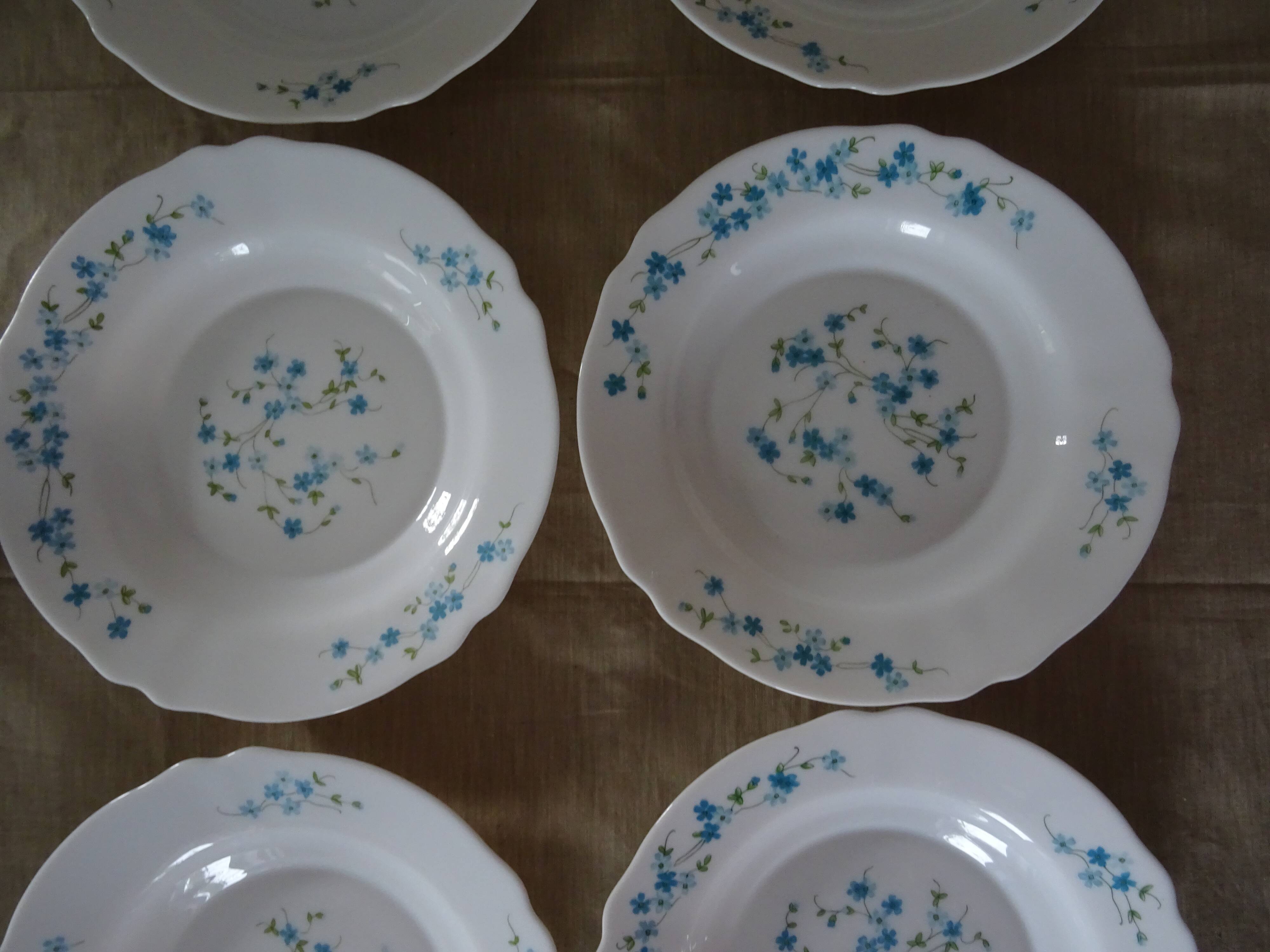 18 Plates Flat Desserts Hollow VERONICA BLUE FLOWERS Arcopal forget-me-not Lot EJ