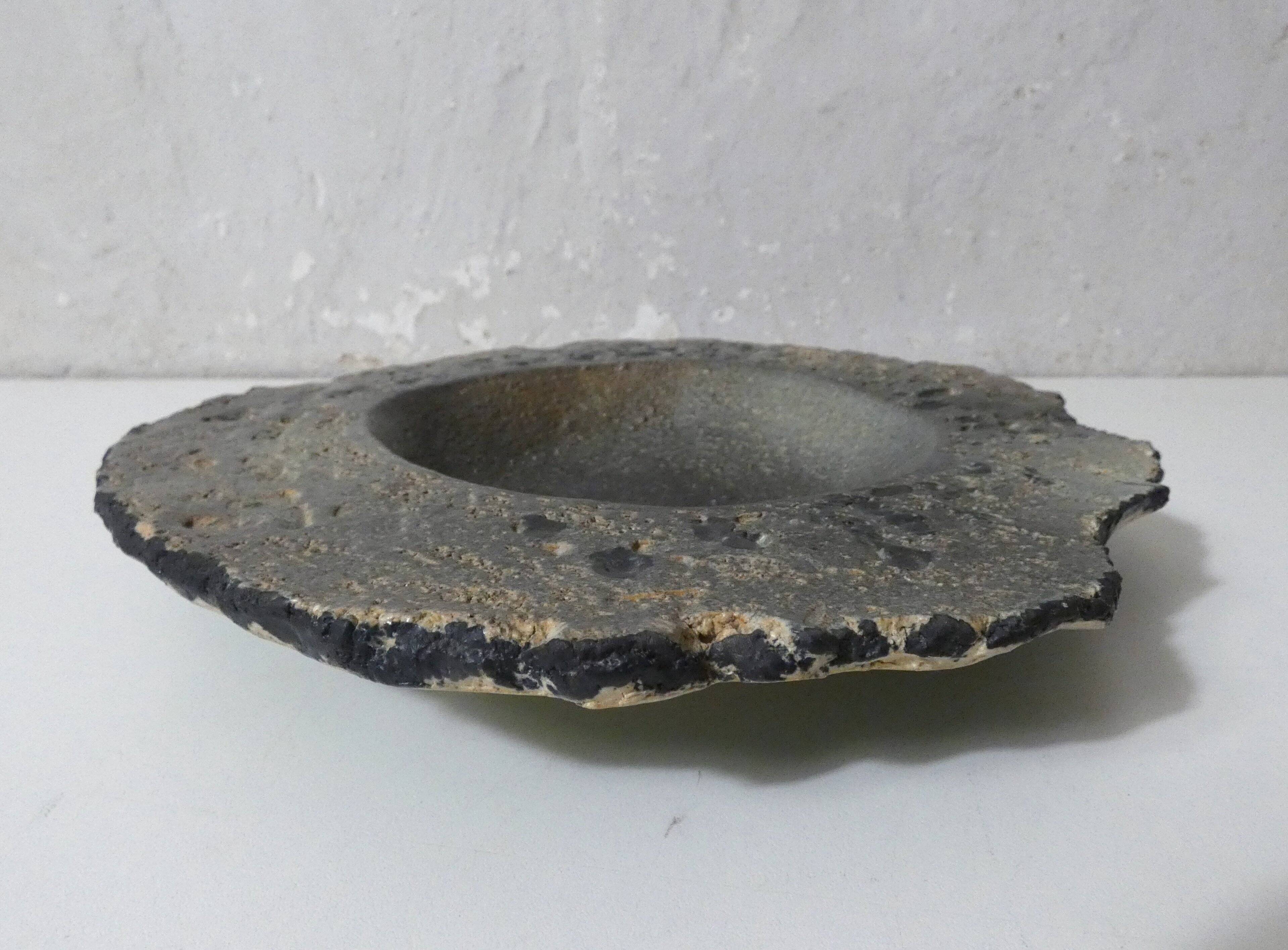asymmetrical brutalist stoneware bowl signed Vintage