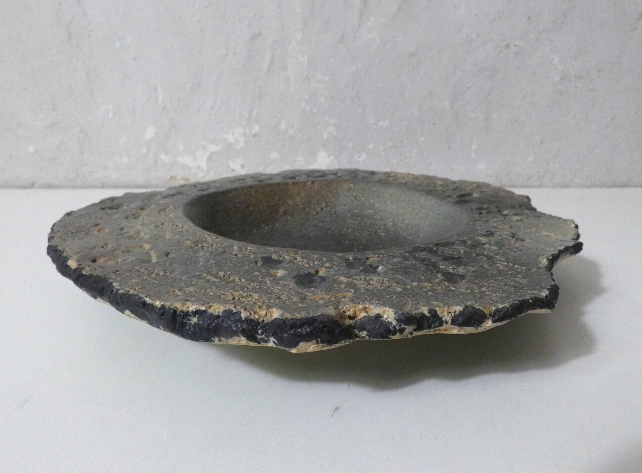 asymmetrical brutalist stoneware bowl signed Vintage
