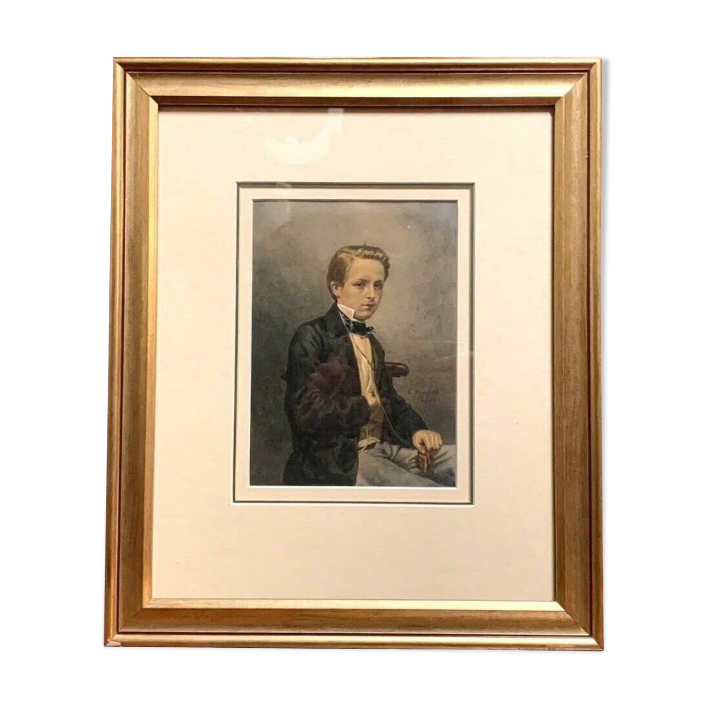 Swiss school 19th (1856): Portrait In Watercolor On Parchment Paper