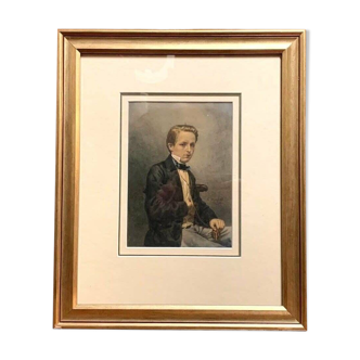 École suisse 19eme (1856) : portrait en aquarelle sur papier parchemin
