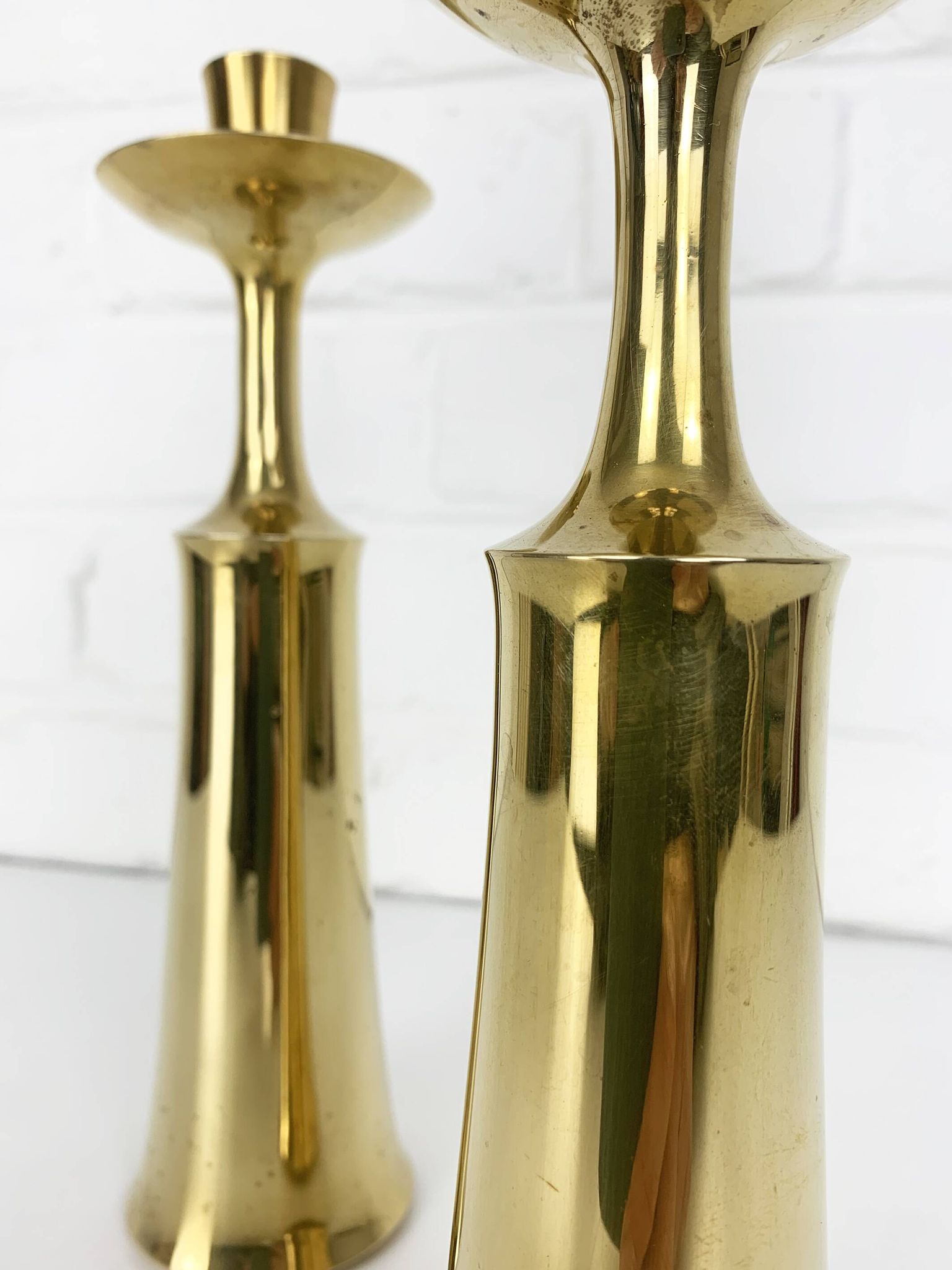 Pair of Scandinavian brass candle holders Jens Harald Quistgaard Dansk Design Denmark 1960-70