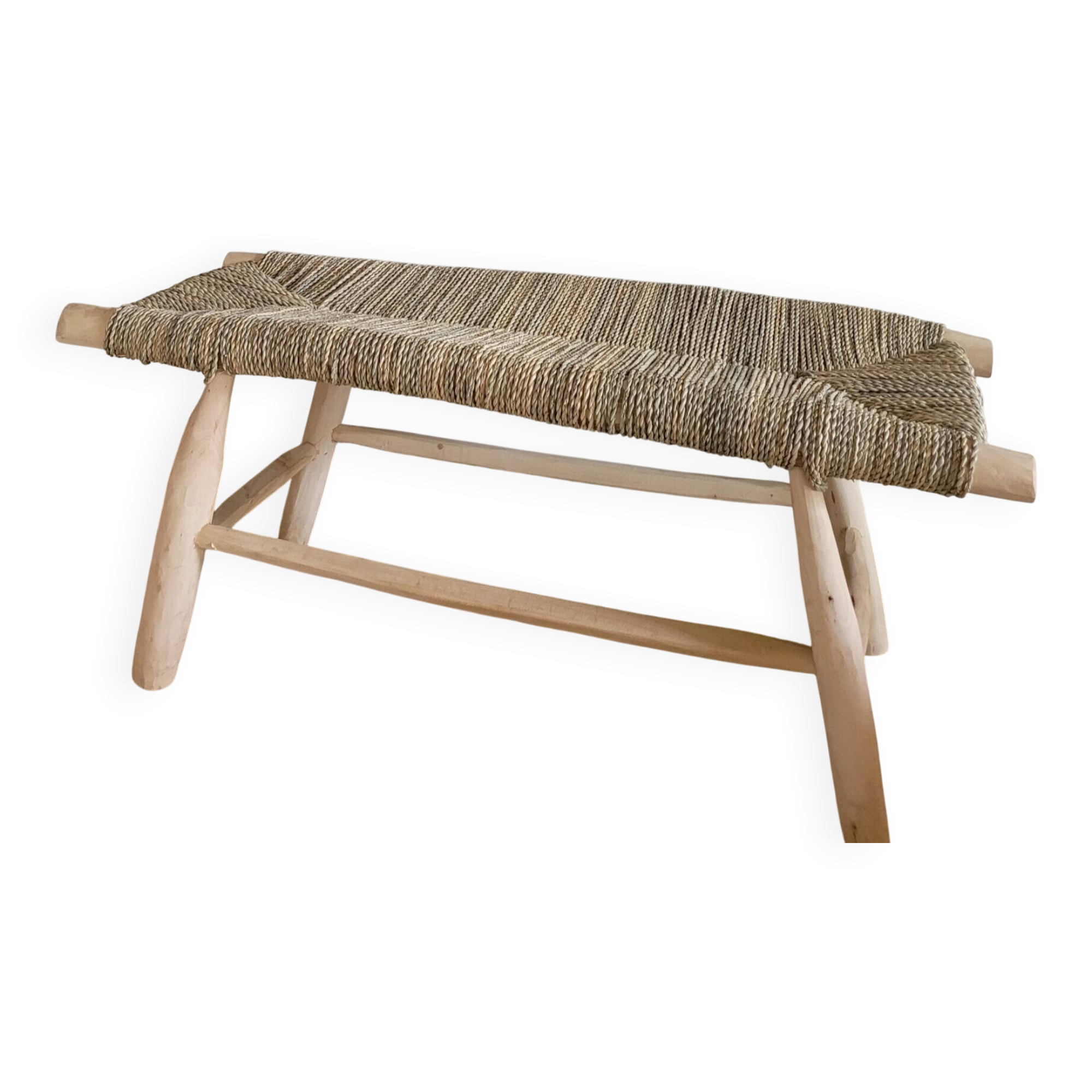 Eucalyptus wood bench and braided doum.