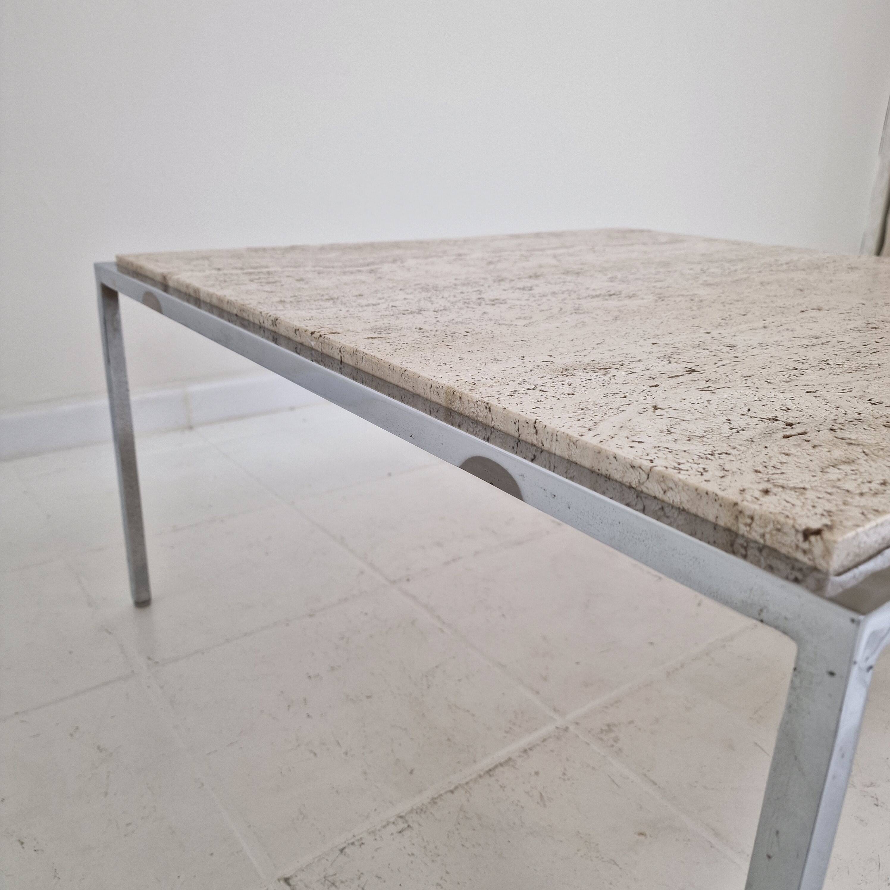 Italian Square Travertine Coffee Table with Steel Base, 1980's