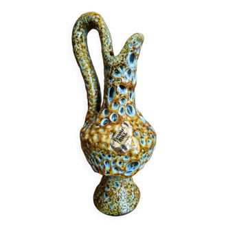 Ceramic ewer vase from La poterie du Cyclope in honey enamels