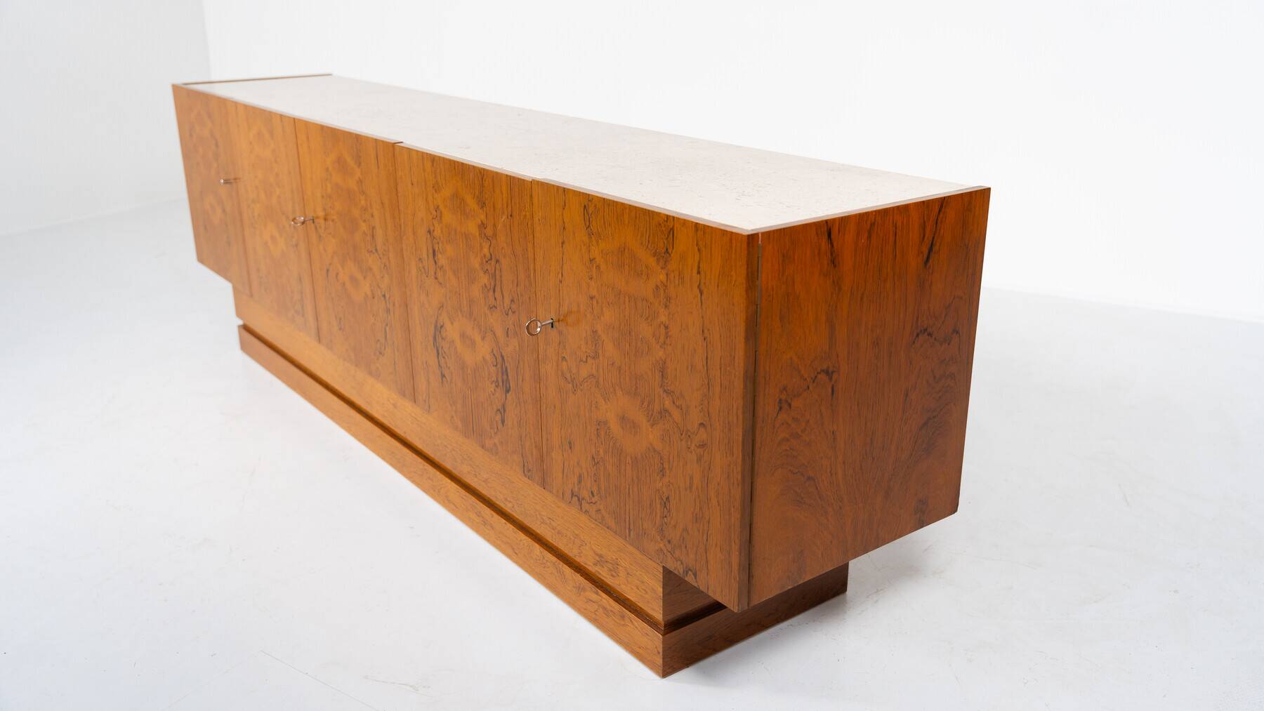 Mid-Century Modern Sideboard, Wood and Travertine, 1970s