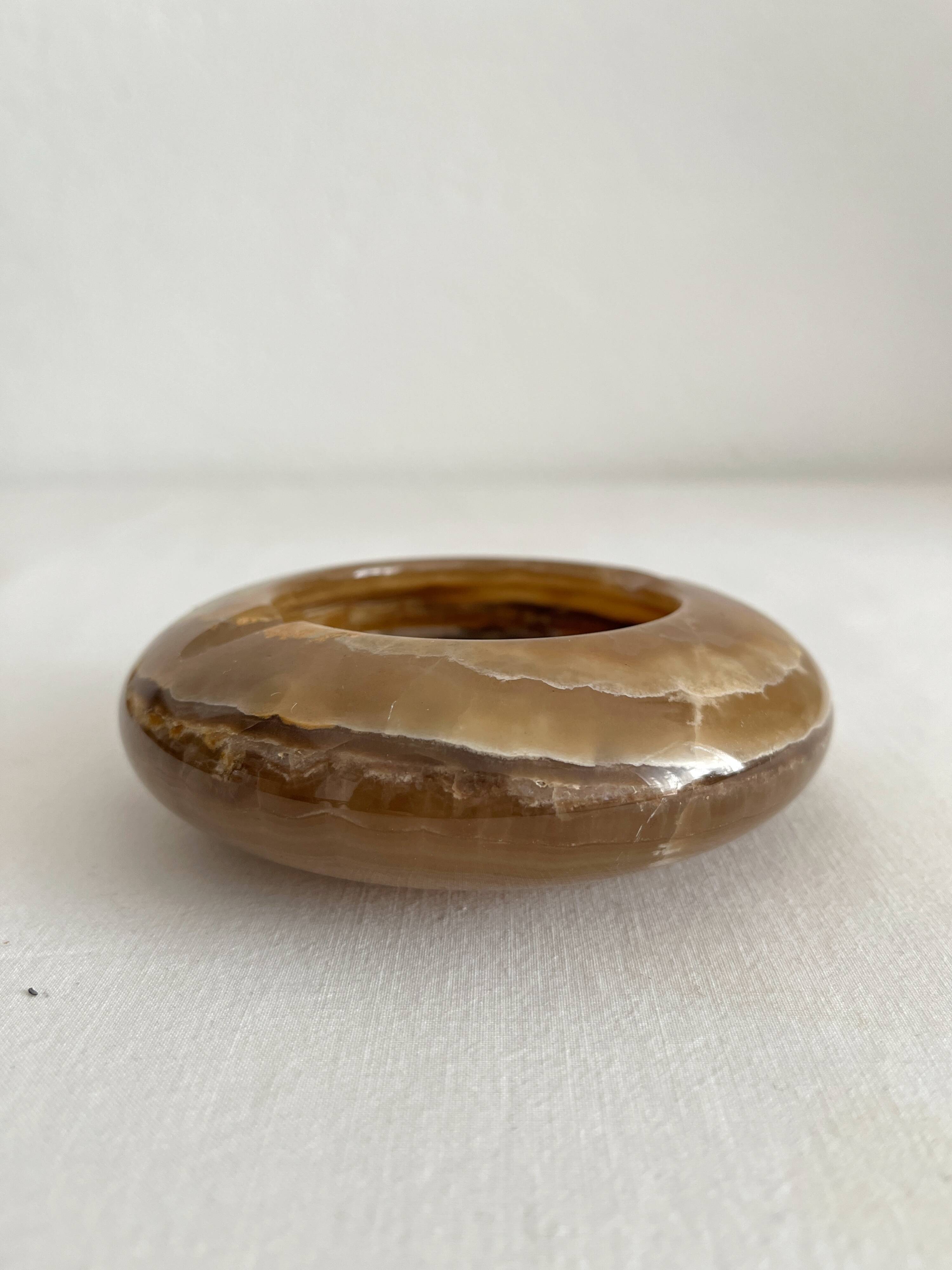 Vintage round alabaster or onyx ashtray