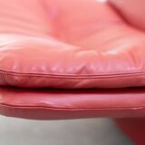 Armchair and pouf in red leather, Vitelli and Ammannati, for Brunati 70/80