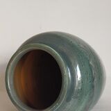 Oblong ceramic vase sacrificed with blue enamel