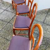 Set of 4 chairs in solid cherry; Louis Philippe style; Violin file; Seat in moleskine