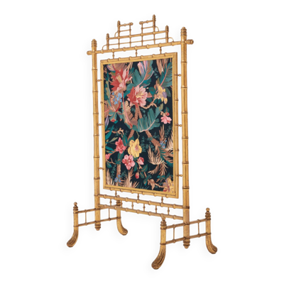 Pare feu décoratif bois doré faPare feu décoratif bois doré façon bamçon bambou et soierie années 60