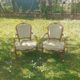 Pair of Rocaille style armchairs in green fabric and walnut, 19th century