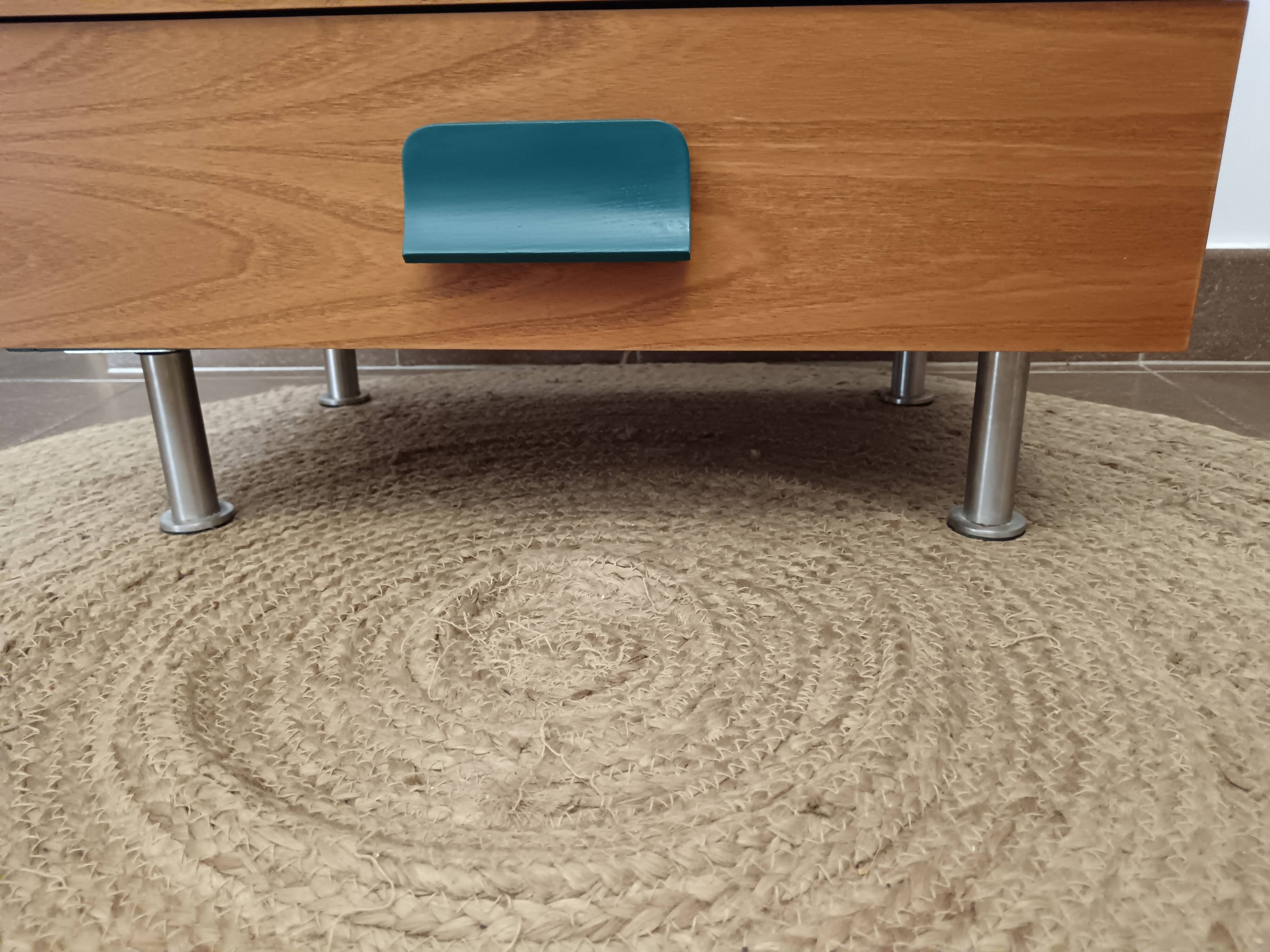 Table de chevet / Meuble d'appoint vert canard et bois – Style Scandinave
