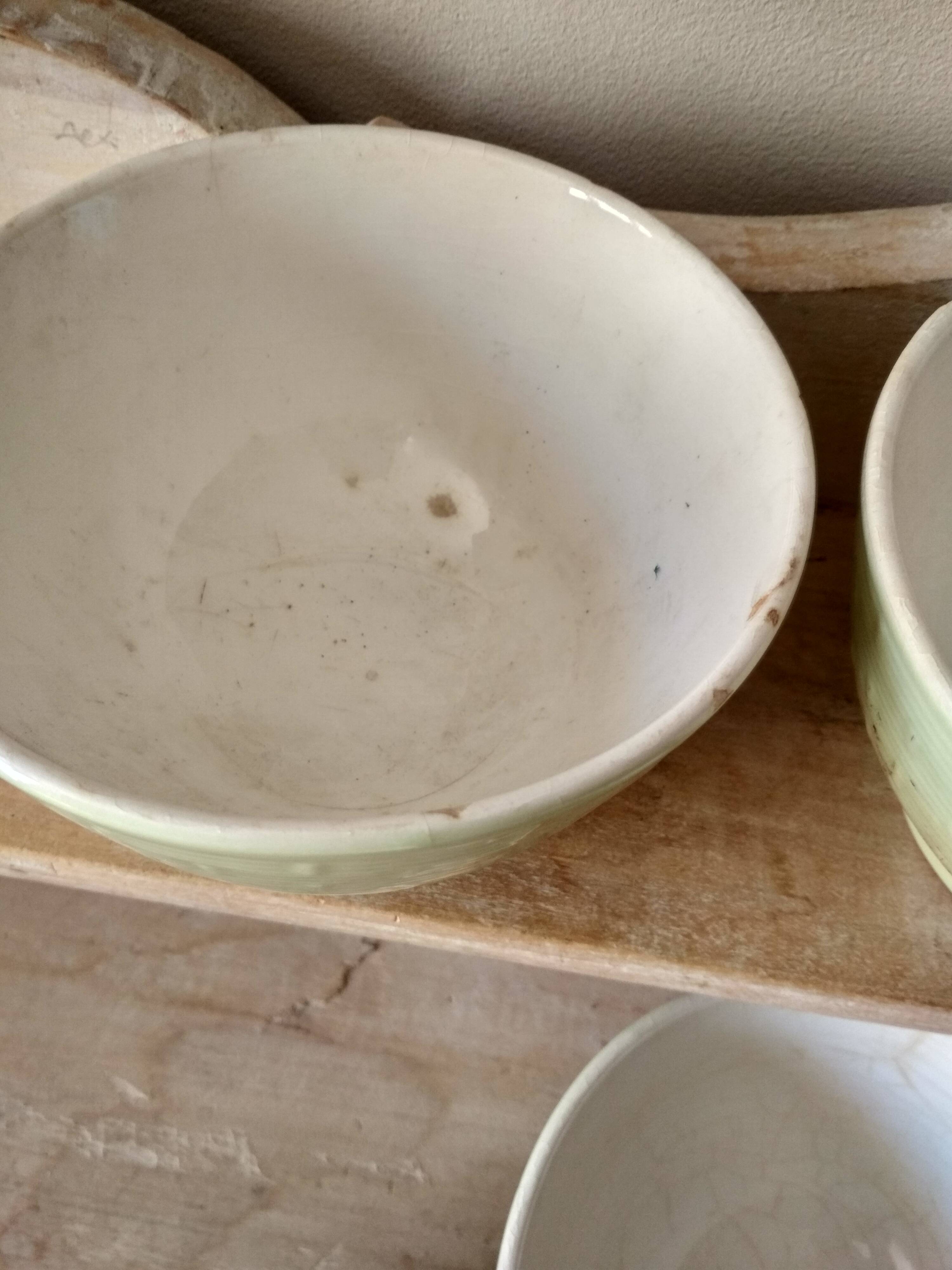 Set of 4 old celadon green bowls - "made Italy" breakfast