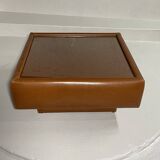 Table basse simili cuir cognac & verre