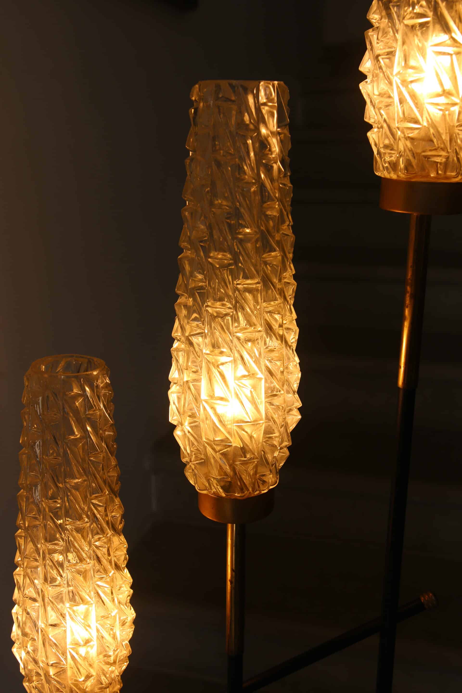 Vintage 3-light floor lamp, Arlus style, Art Deco spirit, 1950s.