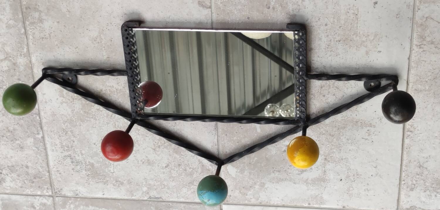 Vintage wall mirror coat rack