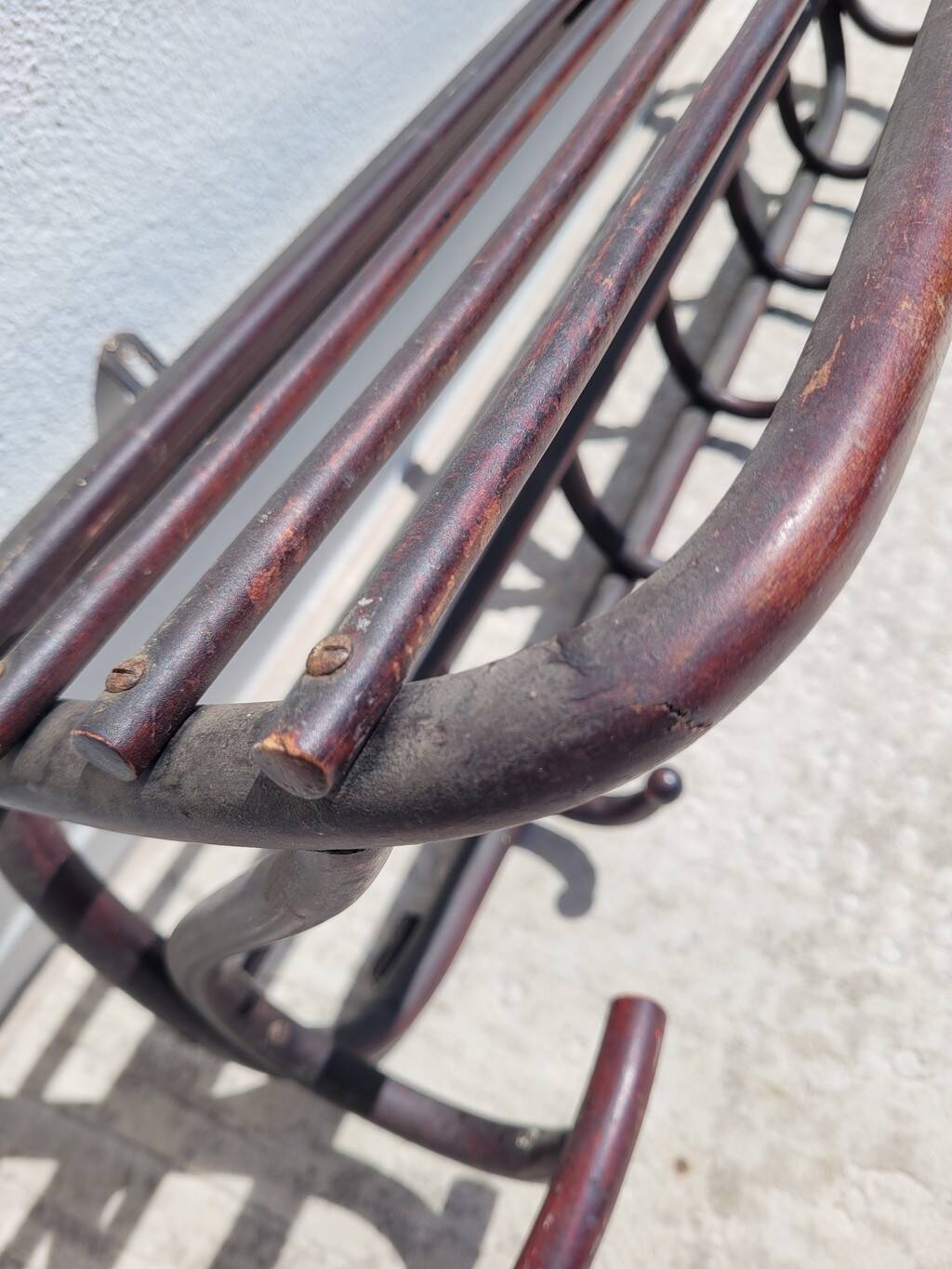 Old wooden cloakroom coat rack