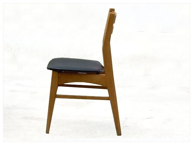 Renovated vintage Scandinavian teak and skaï 1960 chairs