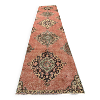 Tapis tribal vintage en laine, turc en détresse, 335x81 cm