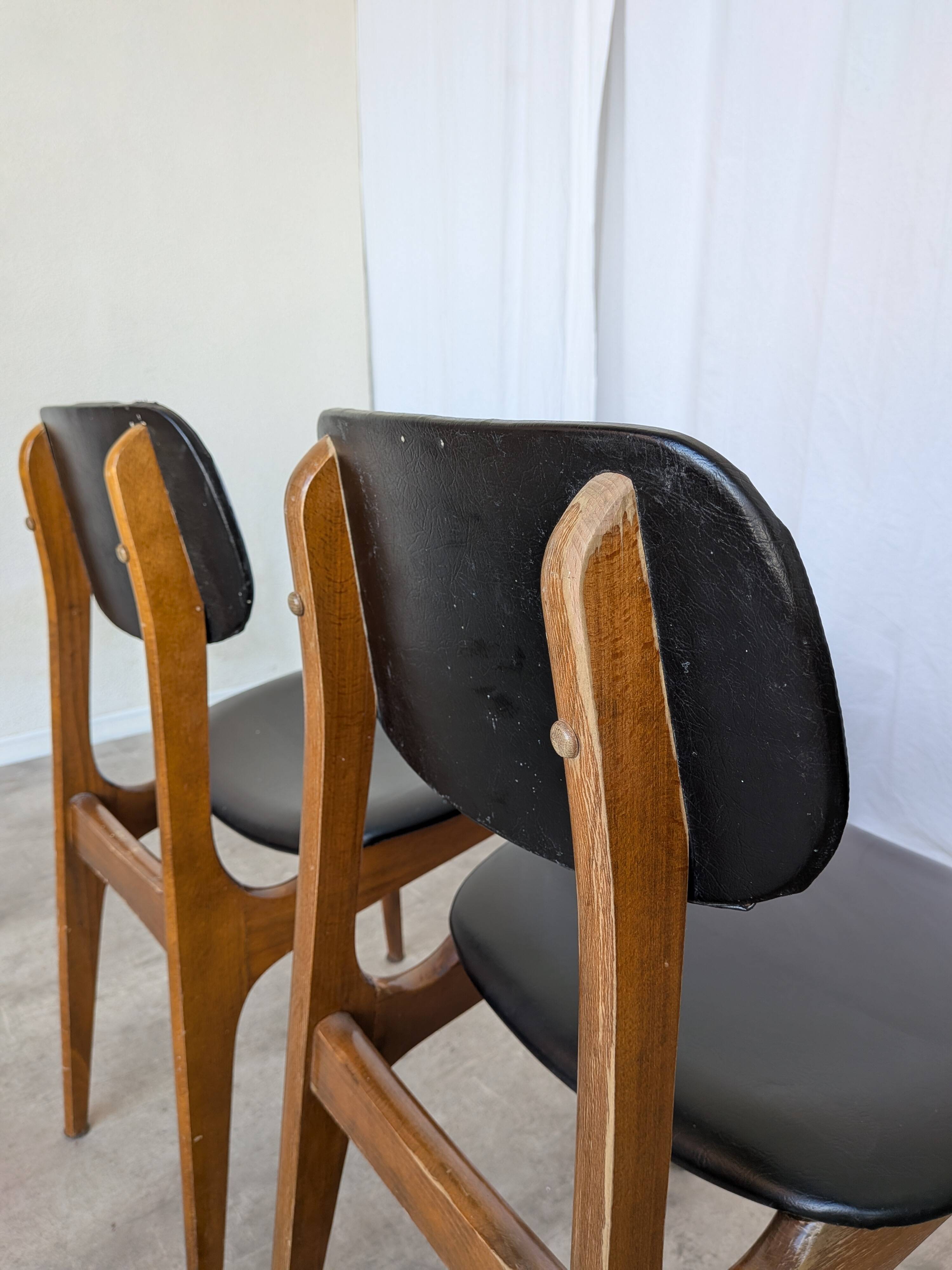 Set of 2 Vintage STOL Kamnik Dining Chair: Black Leather, MCM Chairs