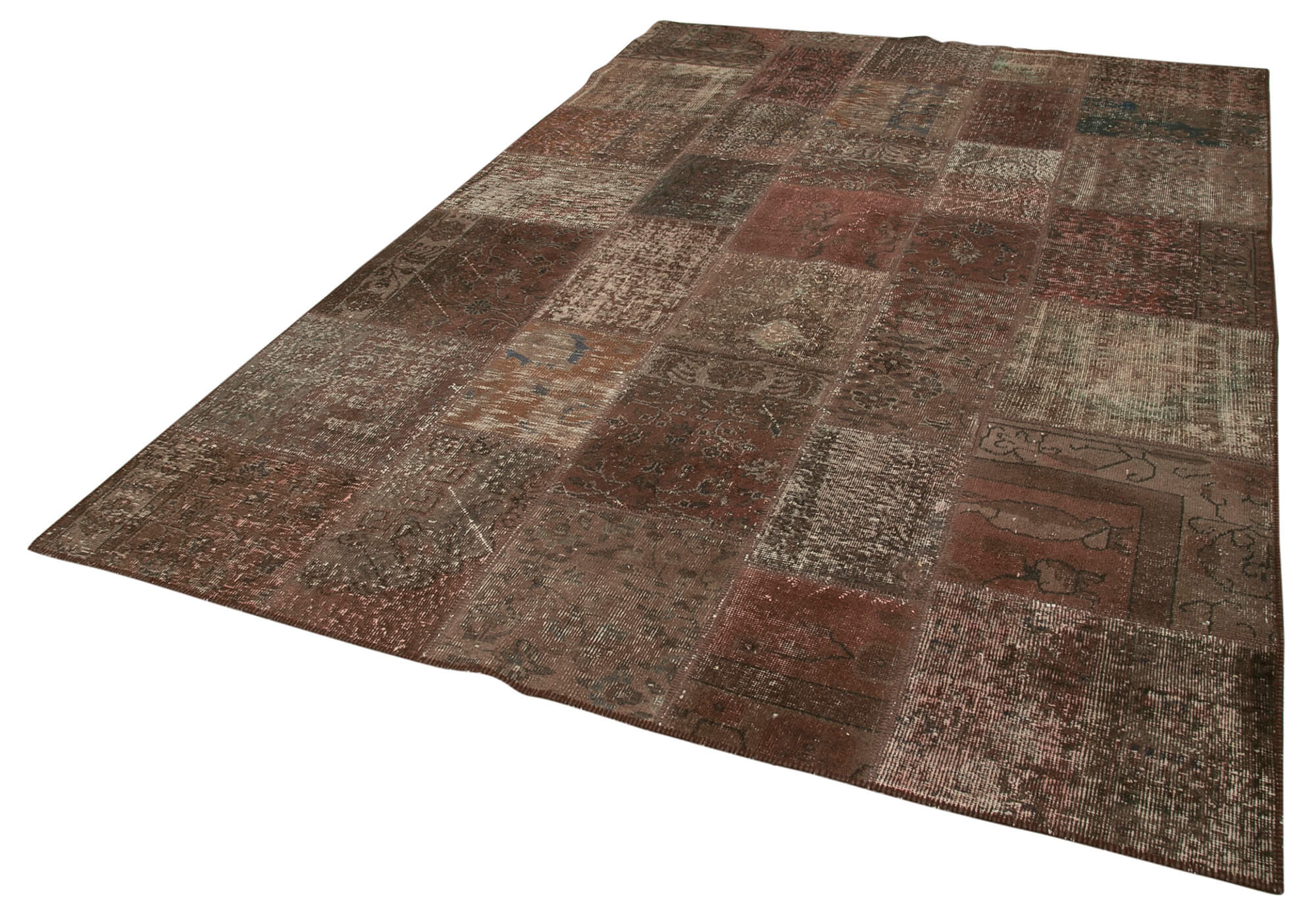 Hand-knotted oriental vintage 204 cm x 301 cm brown patchwork carpet