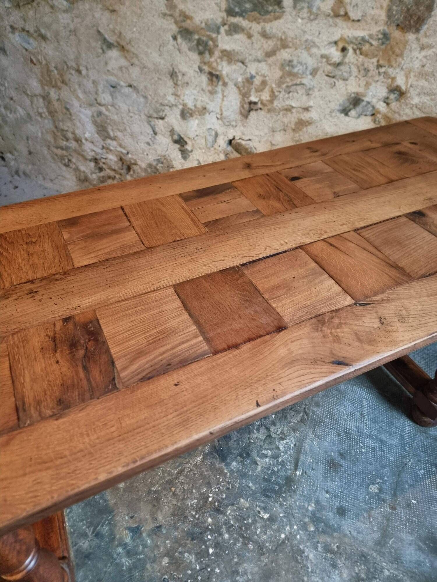 French farmhouse table in oak – 1950-1970 – Top made of solid blocks