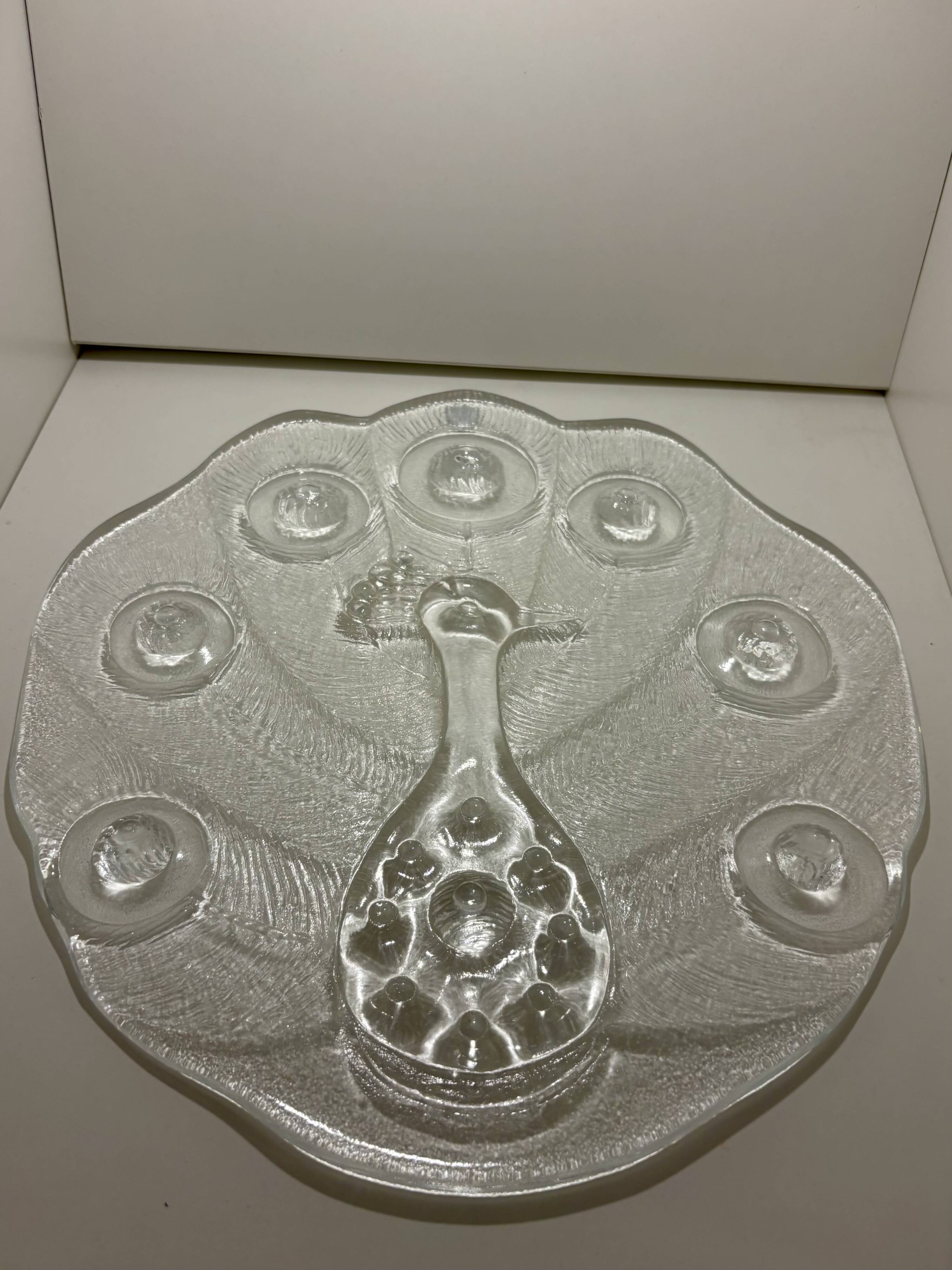 Cheese Board, Peakcock, crystal, Lars Hellsten, Orrefors, Sweden, 1970