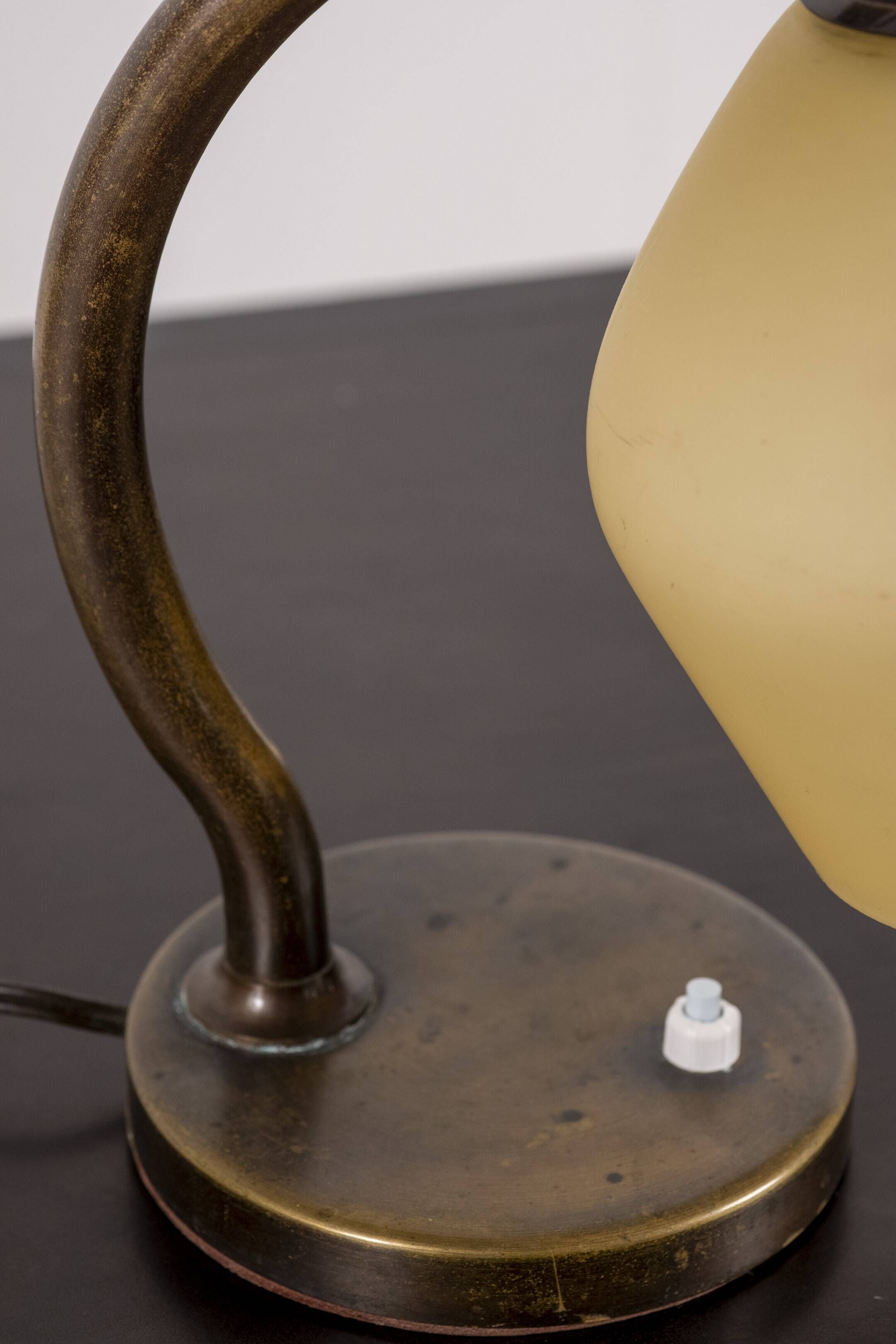 Danish Brass and Opaline Glass Desk Lamp, circa 1930s