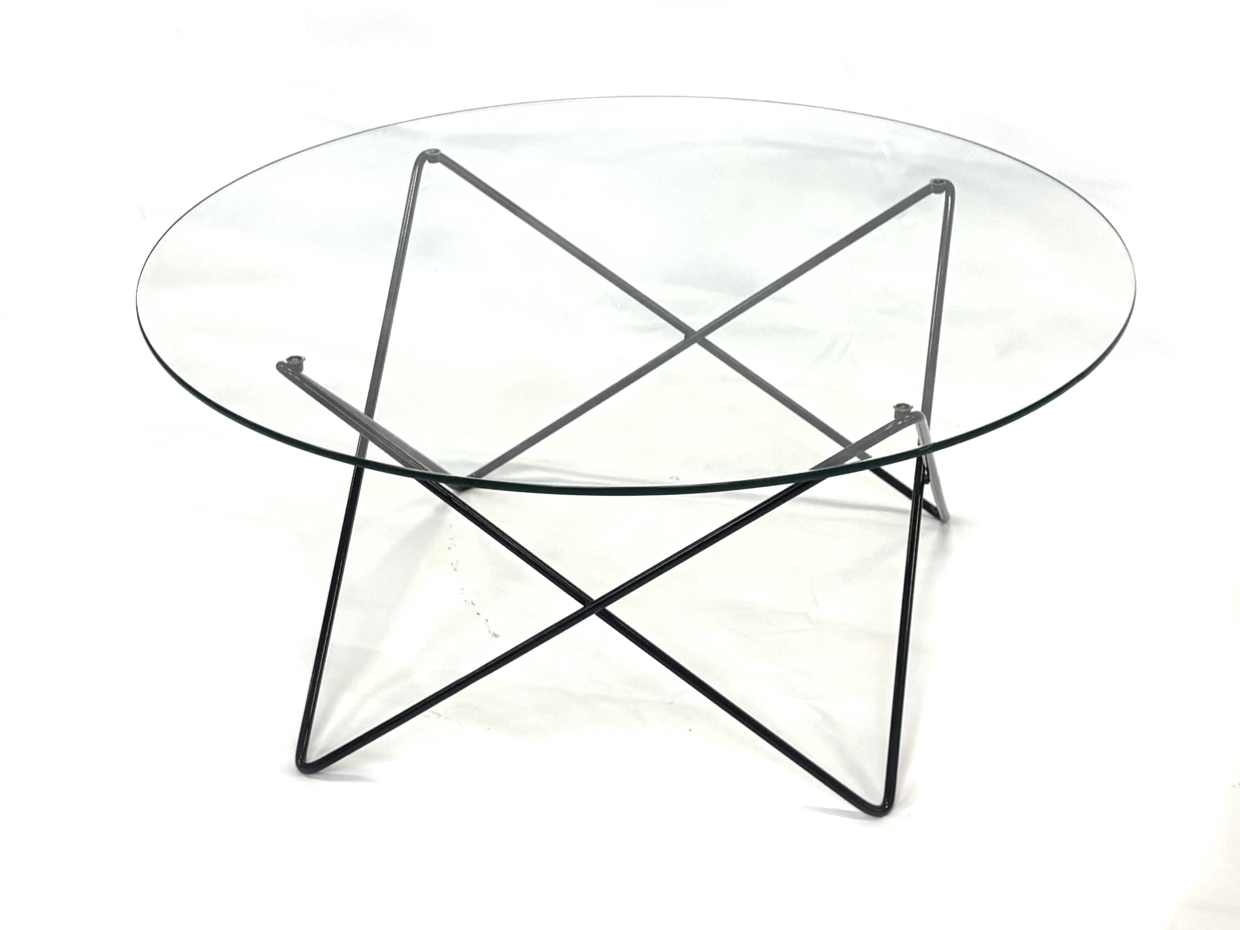 Vintage coffee table in 70s steel wire glass design