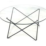 Vintage coffee table in 70s steel wire glass design