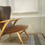 Chair high Scandinavian wing flesh velvet Brown