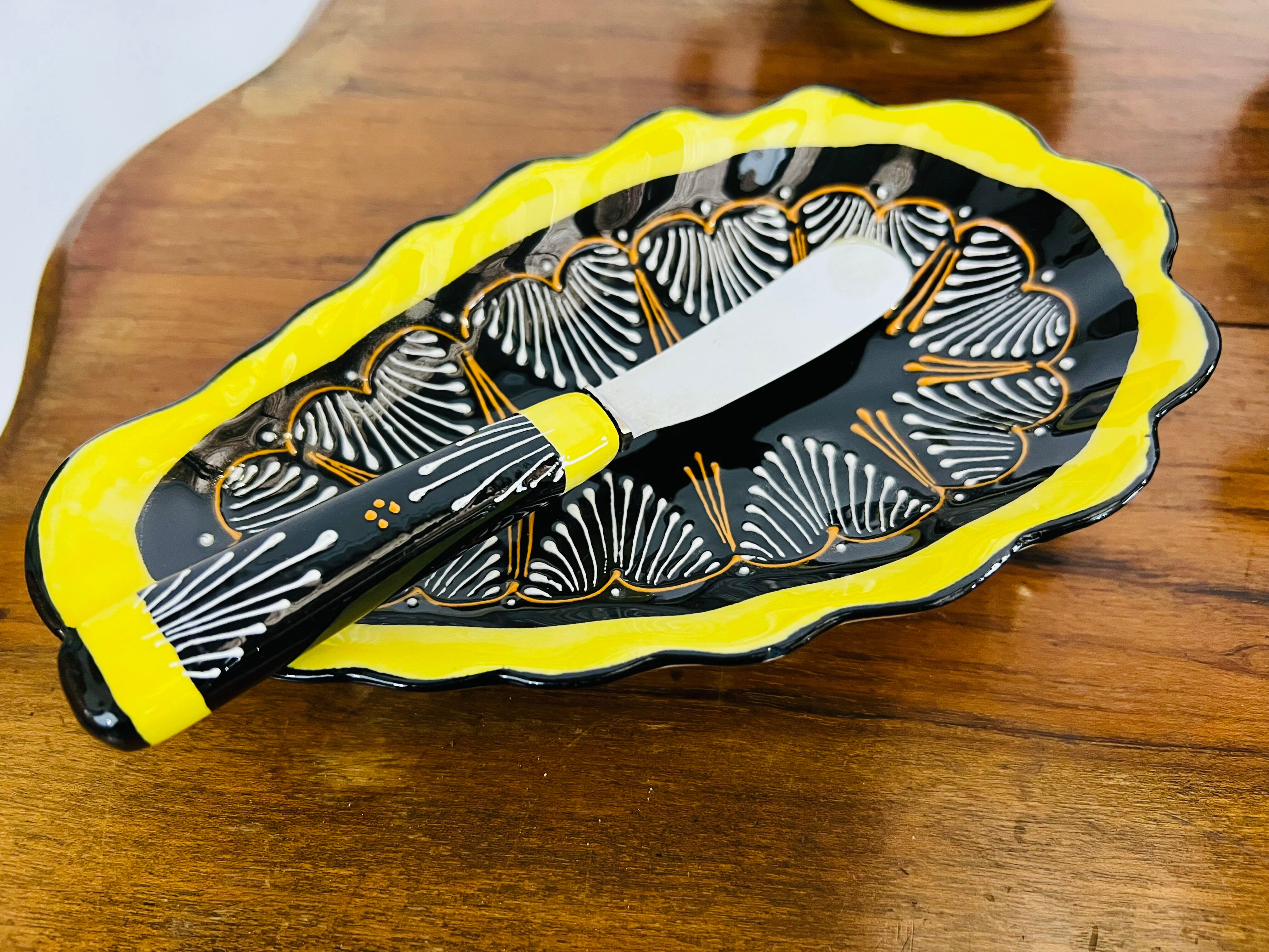 Black and yellow lunch set Henriot Quimper coffee and tea