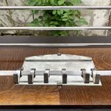 Large Art Deco wall-mounted coat rack in wood and chrome metal with mirror