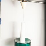 Suspension vintage en 2 élements opaline blanche et verre transparent vert