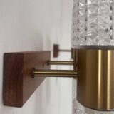 Paire d'applique vintage, laiton et verre moulé, Suède 1960