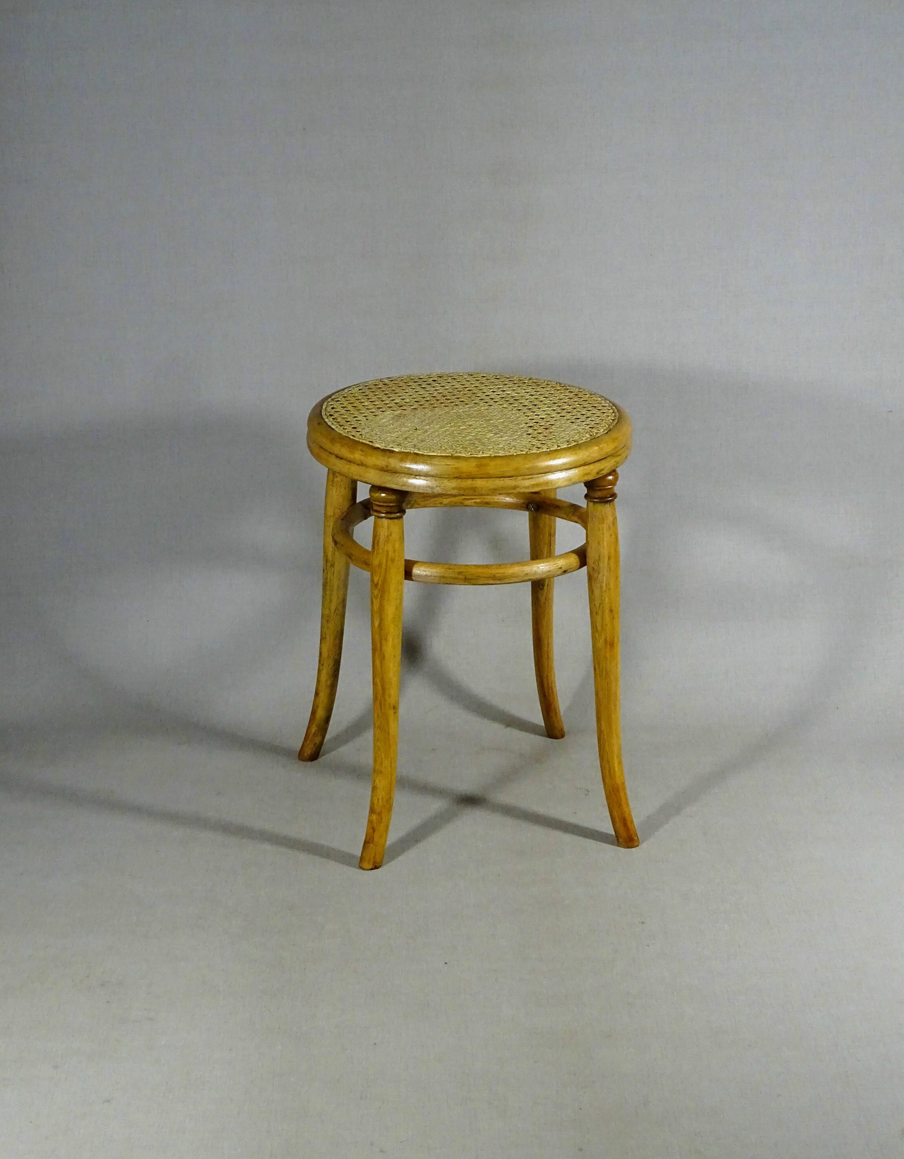 Bistro Stool by Fischel 1890/1900 caned, no Thonet (Height 52 cm)