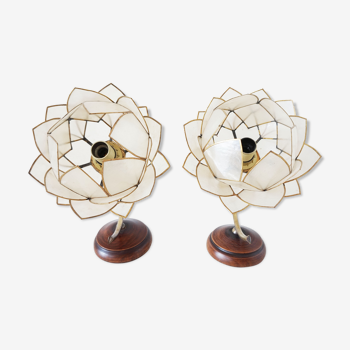 Pair of mother-of-pearl petal flower sconces