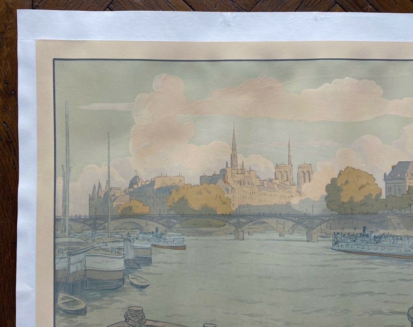 Lithograph Henri Riviere, l'institut et la cite serie paysages parisiens