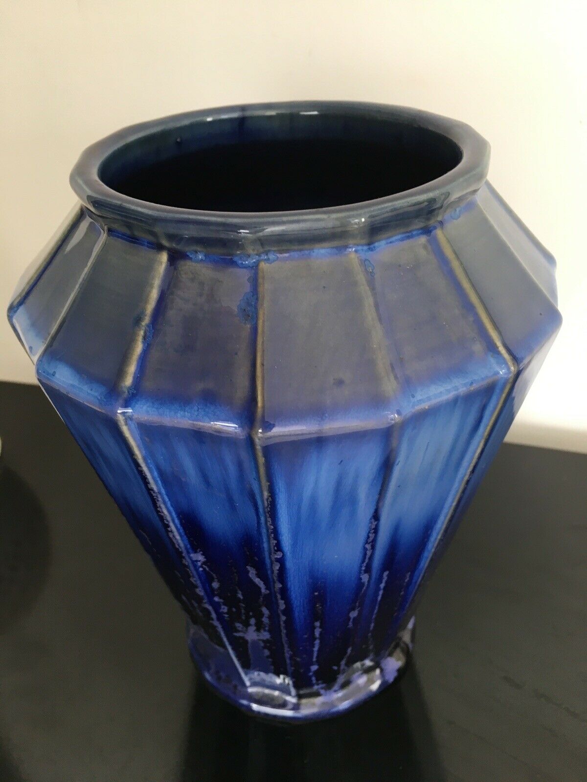 Old blue enamelled ceramic vase