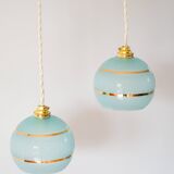 pair of blue and gold granite ball pendants 1950