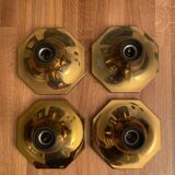 Suite of 4 vintage brass wall lamps, ceiling lights, by Motoko Ishii for Staff Leuchten 1970