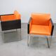 Pair of BOX 740 armchairs by Pedrali, Italy, Wenge Wood and Orange Fabric.