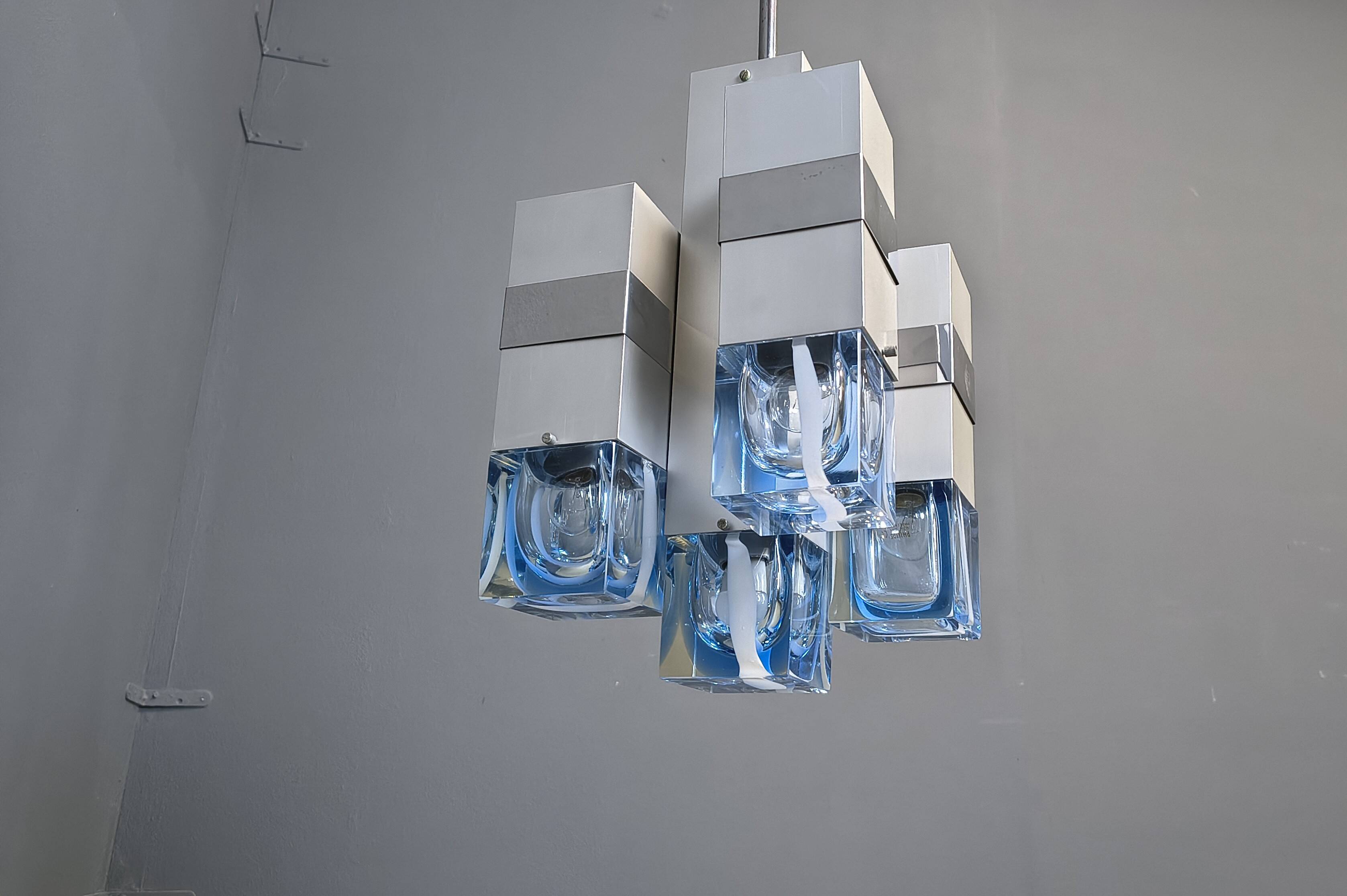 Vintage Cubico Chandelier by Gaetano Sciolari, 1970s